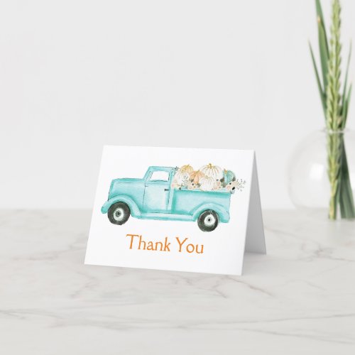 Mint Little Pumpkin Truck Baby Shower Photo Thank You Card