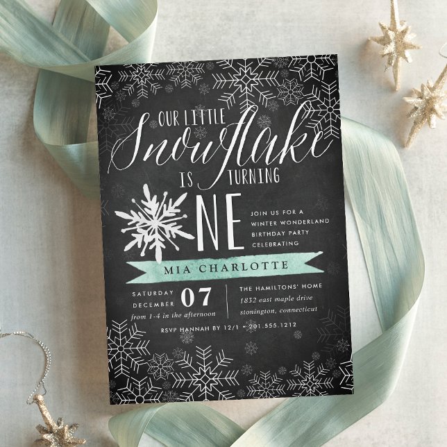 Mint | Little Snowflake Winter First Birthday Invitation (Creator Uploaded)
