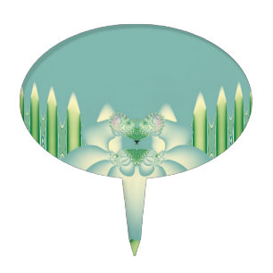 Mint Lotus Art Deco Fractal Flower Art Cake Topper