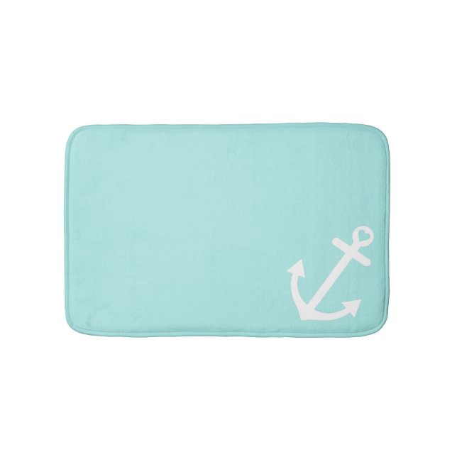 Mint Love Anchor Nautical Bath Mat (Front)