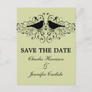 Mint Love Bird Swirls Save the Date Postcard