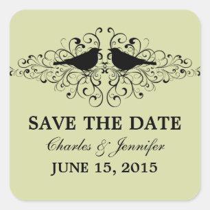 Mint Love Bird Swirls Save the Date Stickers