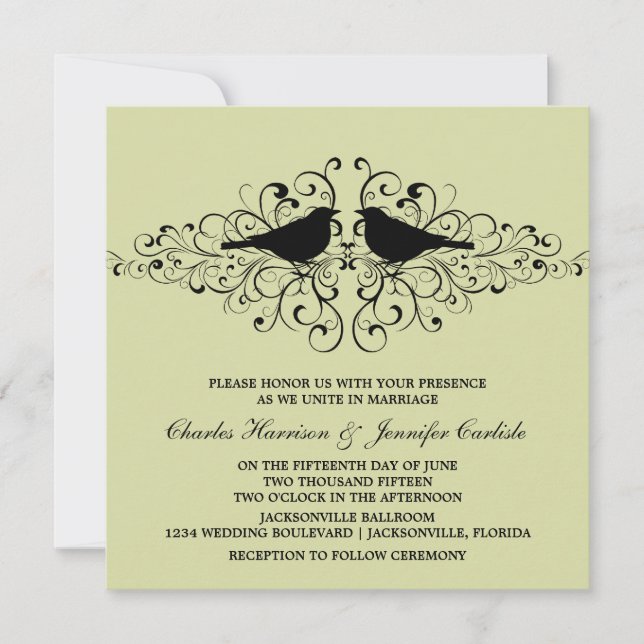 Mint Love Bird Swirls Wedding Invitation (Front)