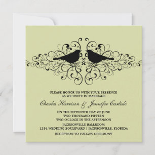Mint Love Bird Swirls Wedding Invitation