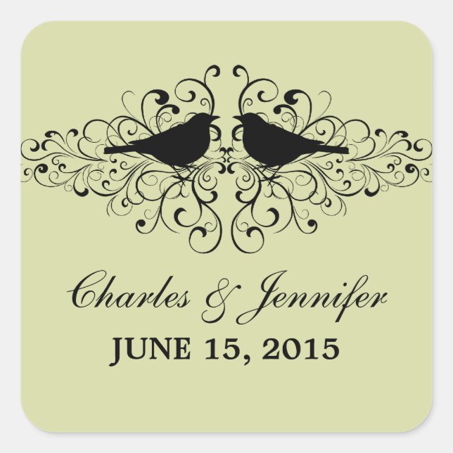 Mint Love Bird Swirls Wedding Stickers (Front)