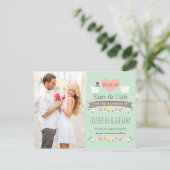 MINT LOVE BIRDS DOVE SAVE THE DATE ANNOUNCEMENT POSTCARD (Standing Front)