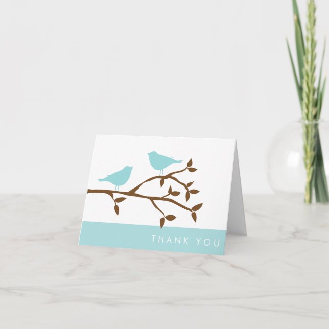 Mint Love Birds Thank You Cards (Front)