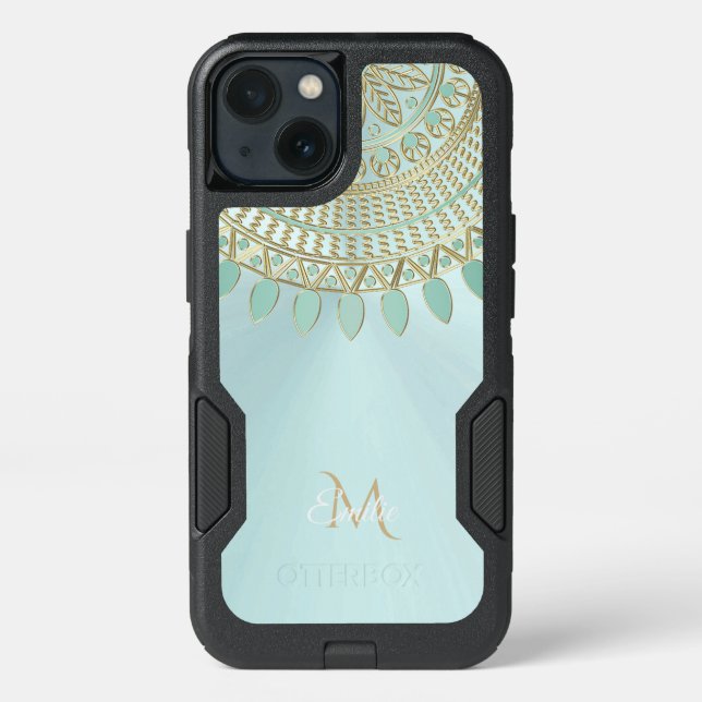 Mint Mandala Monogram Otterbox iPhone 7/8 Case (Back)