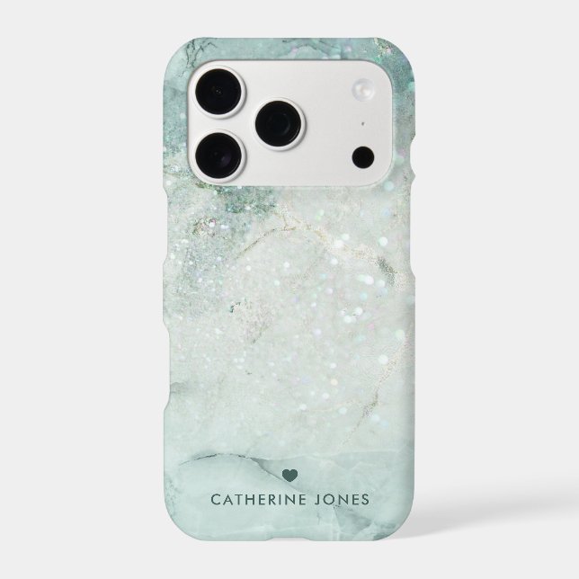 Mint Marble and Glitter Printed Texture Case-Mate iPhone Case (Back)