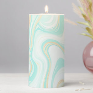 Mint Marble Pastel Aqua Blue Abstract Pattern Pillar Candle