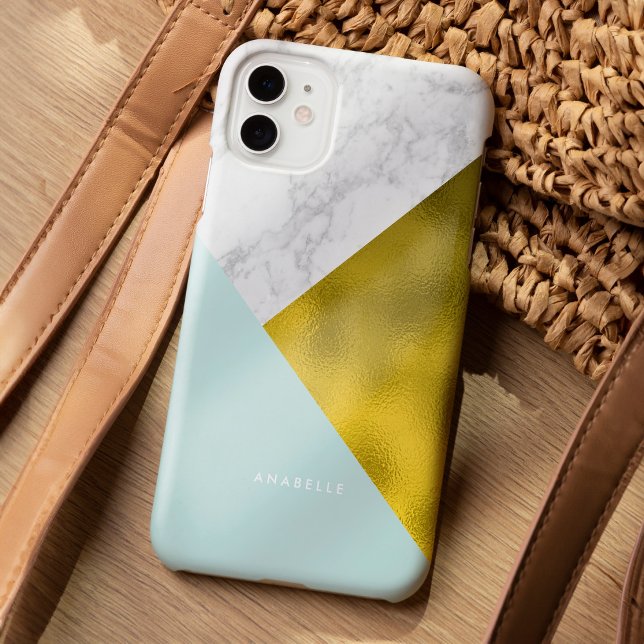 Mint Marble Pattern and Faux Gold Foil Case-Mate iPhone Case (Creator Uploaded)