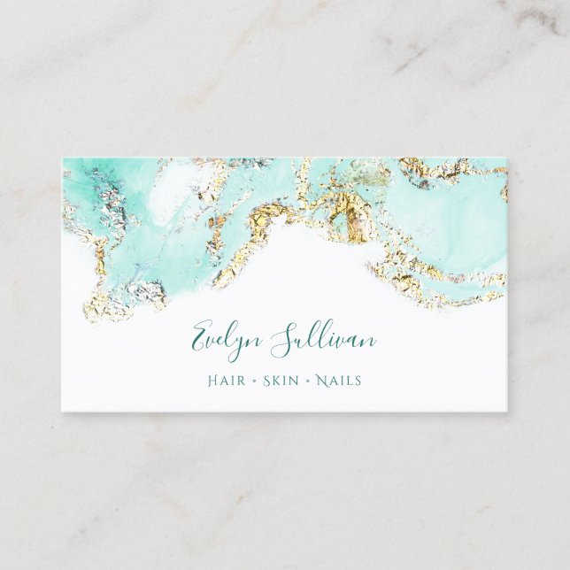 mint marbling design business card (Front)