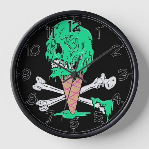 Mint Melting Ice Cream Dripping Skull Clock