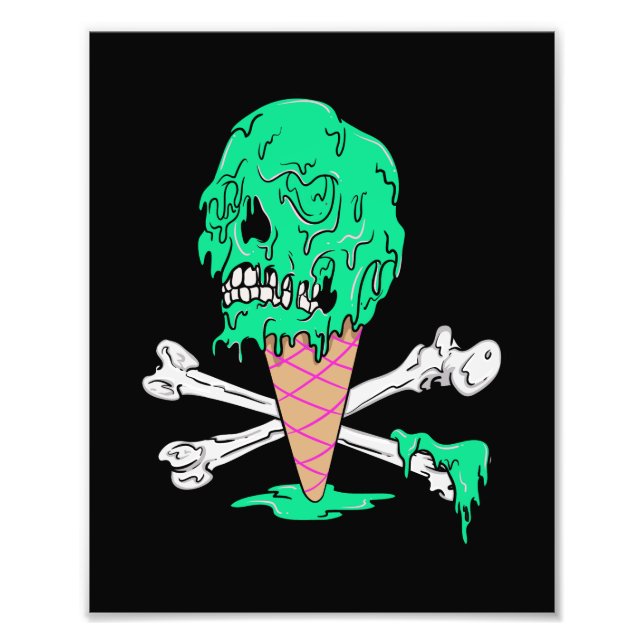 Mint Melting Ice Cream Dripping Skull Photo Print (Front)
