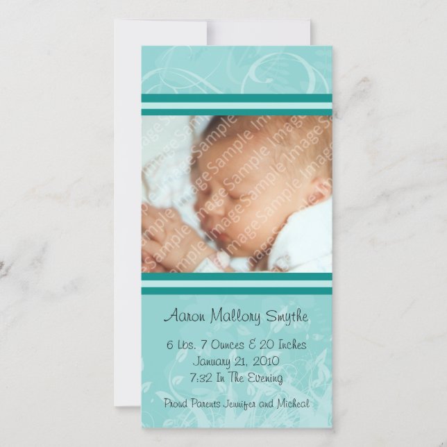 Mint Mod Style New Baby Photo Card (Front)