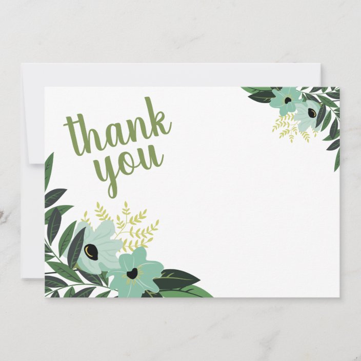 Mint Modern Floral Thank You Note Cards