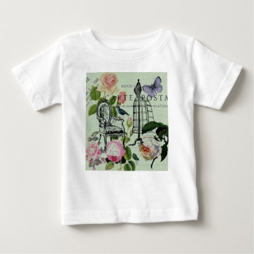 mint modern vintage french rose  butterfly paris baby T_Shirt