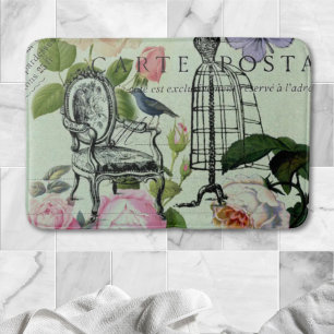 mint modern vintage french rose butterfly paris bath mat