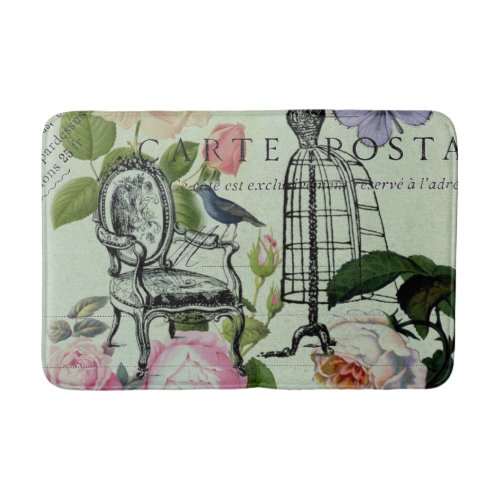 mint modern vintage french rose  butterfly paris bath mat