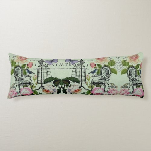 mint modern vintage french rose  butterfly paris body pillow