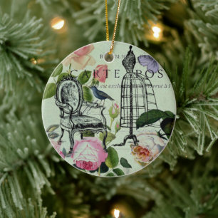 mint modern vintage french rose butterfly paris ceramic ornament