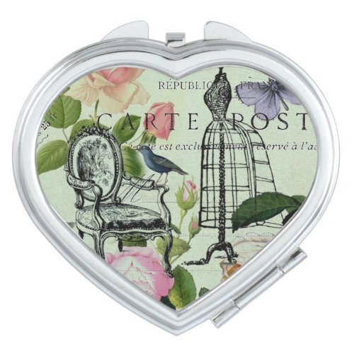 mint modern vintage french rose  butterfly paris compact mirror