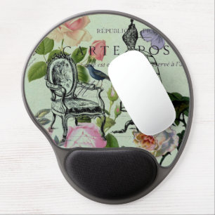 mint modern vintage french rose butterfly paris gel mouse pad