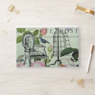 mint modern vintage french rose butterfly paris HP laptop skin