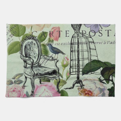 mint modern vintage french rose  butterfly paris kitchen towel