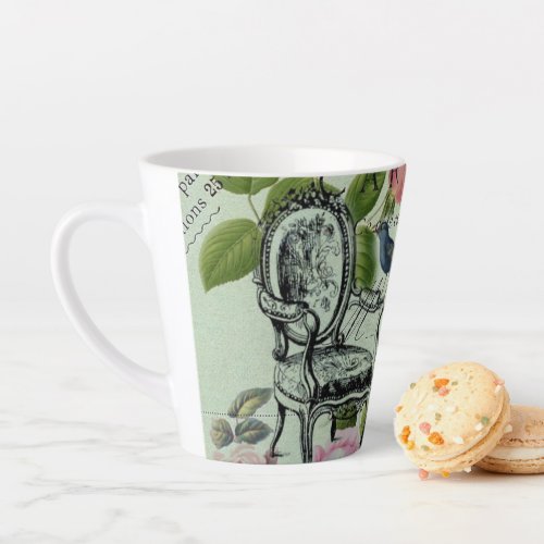 mint modern vintage french rose  butterfly paris latte mug