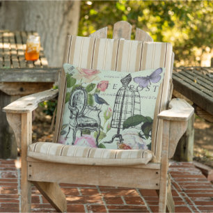 mint modern vintage french rose  butterfly paris outdoor pillow