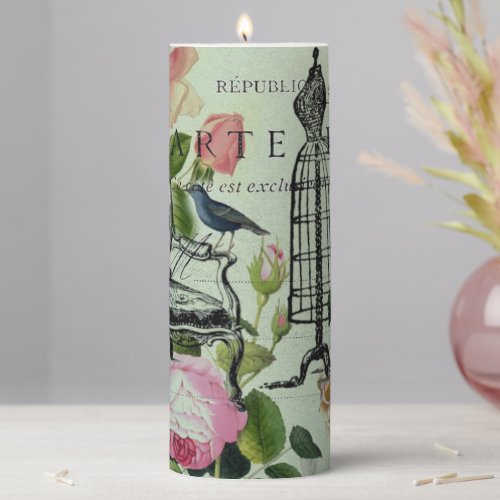 mint modern vintage french rose  butterfly paris pillar candle