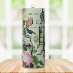 mint modern vintage french rose butterfly paris pillar candle