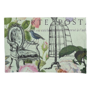 mint modern vintage french rose butterfly paris pillow case