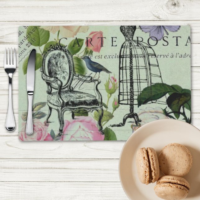 mint modern vintage french rose  butterfly paris placemat (mint modern vintage french rose butterfly paris placemat)