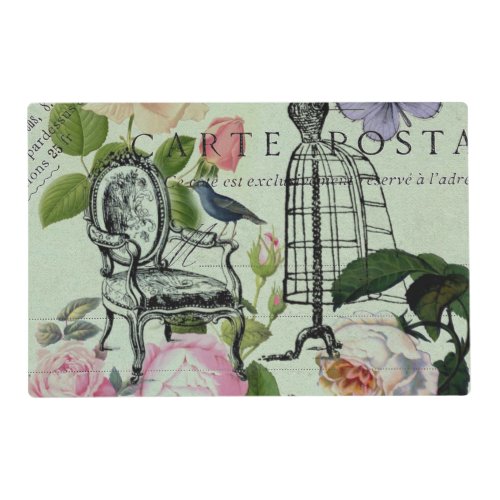 mint modern vintage french rose  butterfly paris placemat