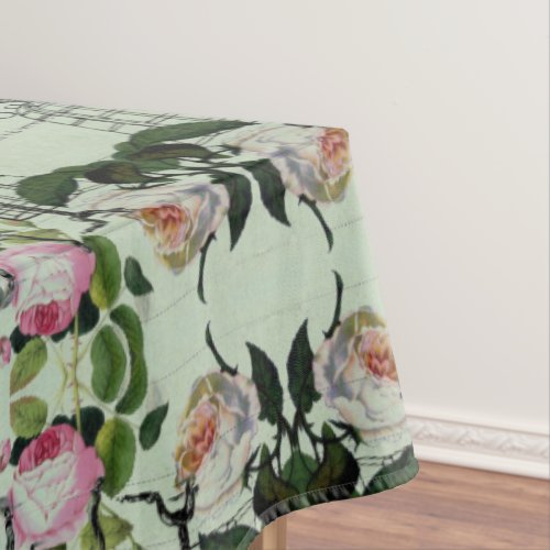 mint modern vintage french rose  butterfly paris tablecloth