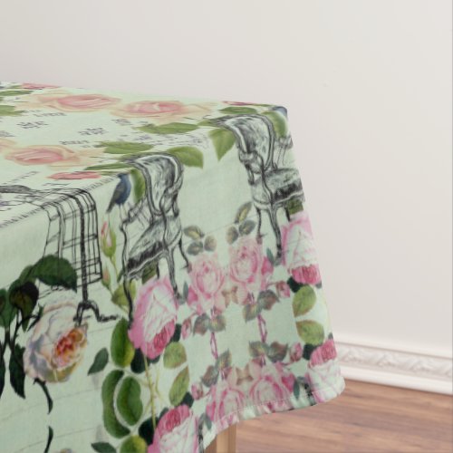 mint modern vintage french rose  butterfly paris tablecloth