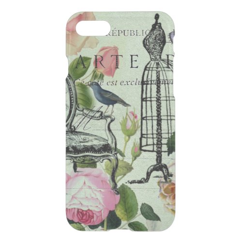 mint modern vintage french rose  butterfly paris iPhone SE87 case