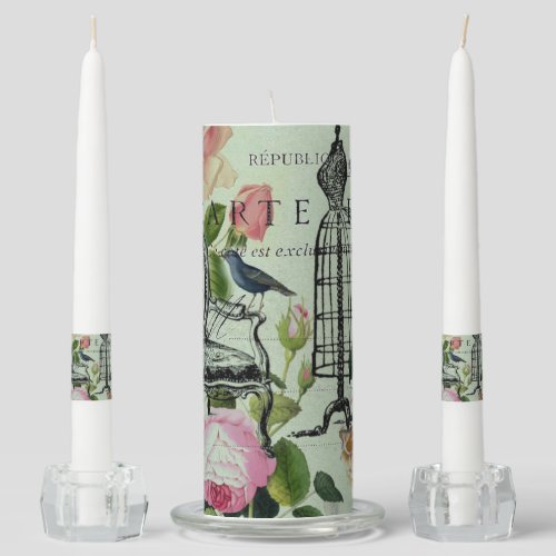 mint modern vintage french rose  butterfly paris unity candle set