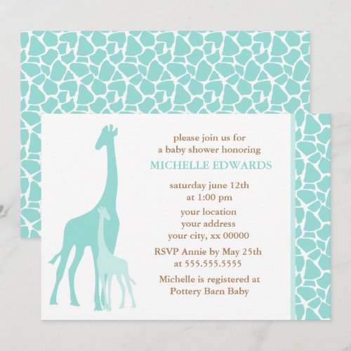 Mint Mom and Baby Giraffe Baby Shower Personalized Announcement