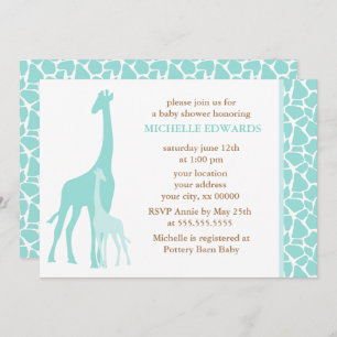 Mint Mom and Baby Giraffe Baby Shower Invitation