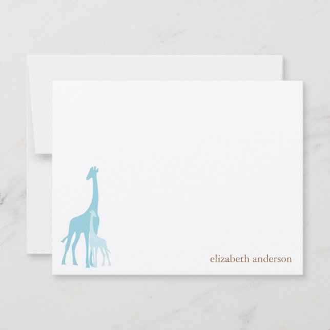 Mint Mom and Baby Giraffes Flat Thank You Cards (Front)