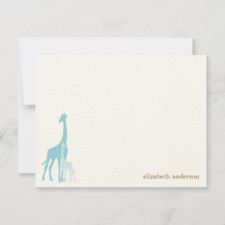 Mint Mom and Baby Giraffes Flat Thank You Cards