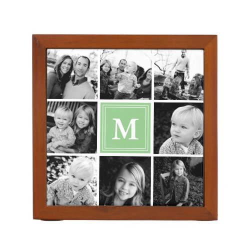 Mint Monogram Family Photo Collage Desk Organizer