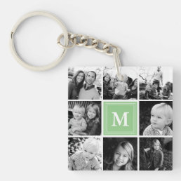 Mint Monogram Family Photo Collage Keychain