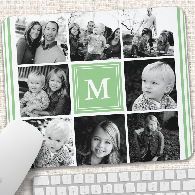 Mint Monogram Family Photo Collage Mouse Pad (Creator Uploaded)