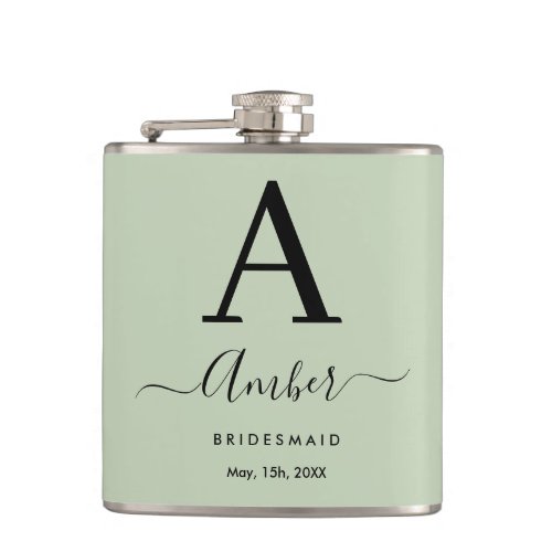 Mint Monogram Personalized Bridesmaid Hip Flask