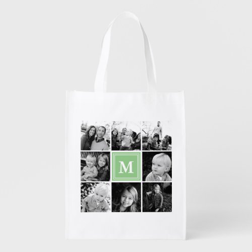 Mint Monogram Photo Collage Grocery Bag