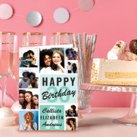Mint Monogram Photo Collage Happy Birthday Card